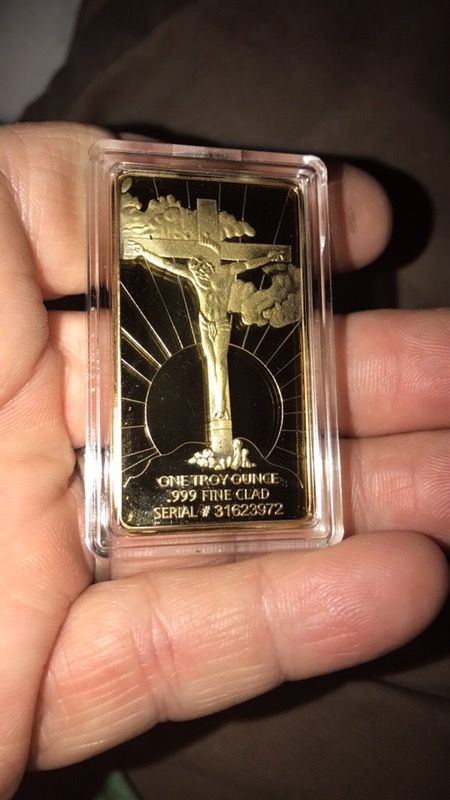 1 Troy Ounce .999 Fine Gold Clad -Art Bar- Jesus on the Cross & The Last Supper