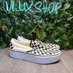 VANS Classic Slip On Stackform Shoes Men 10 W 11.5 Antique White Checkerboard