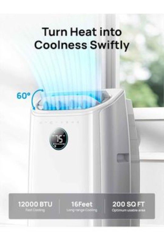Dreo Portable Air Conditioners 12,000 BTU AC Unit for Bedroom with Drainage-free Cooling, 46dB Quiet