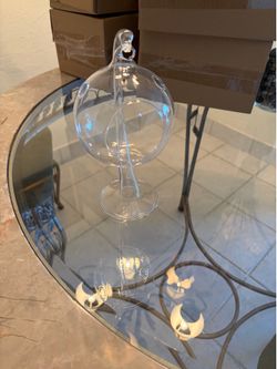 Hand-Blown Glass Hanging Terrarium on Stand