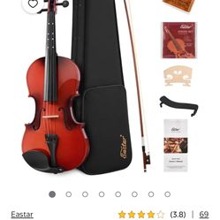 Extra Save More Eastar Kids & Adults 4/4 Violin Fiddle Set For Beginners with Hard Case, Rosin, Shoulder Rest, Bow, and Extra Strings (Imprinted Finge