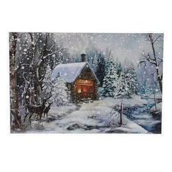 New Winter Wonderland Log Cabin Lighted Canvas Print, Multi Color