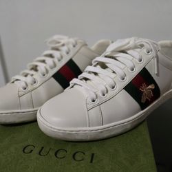 Gucci Leather Bee Ace Sneakers, Size 6.5