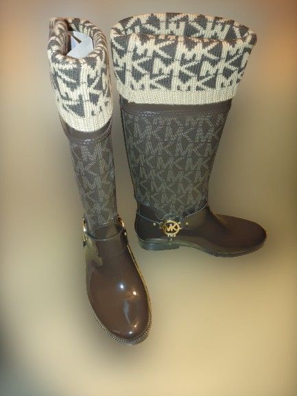 Michael Kors Fulton Harness Tall Rain Boots With MK Logo Socks