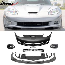 Fits 2006–2013 Corvette C6 Z06 Front Bumper Cover Foglight Carbon Fiber Print Lip