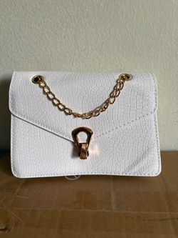 White Croc-Embossed Mini Chain Shoulder Bag