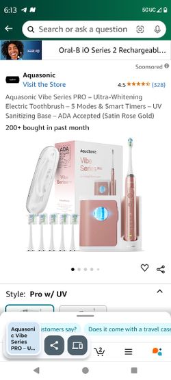 Aquasonic Vibe Series PRO – Ultra-Whitening Electric Toothbrush – 5 Modes & Smart Timers – UV Sanitizing Base – ADA Accepted (Satin Rose Gold)