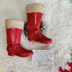 Vintage Paper Mache Santa Boots Christmas Decoration


