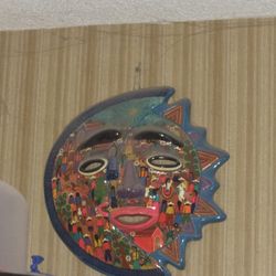 Hand Painted Peruvian Sun Face Wall Mask – Folk Art Decor