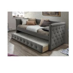 Gray Daybed With Trundle And Twin Mattress 