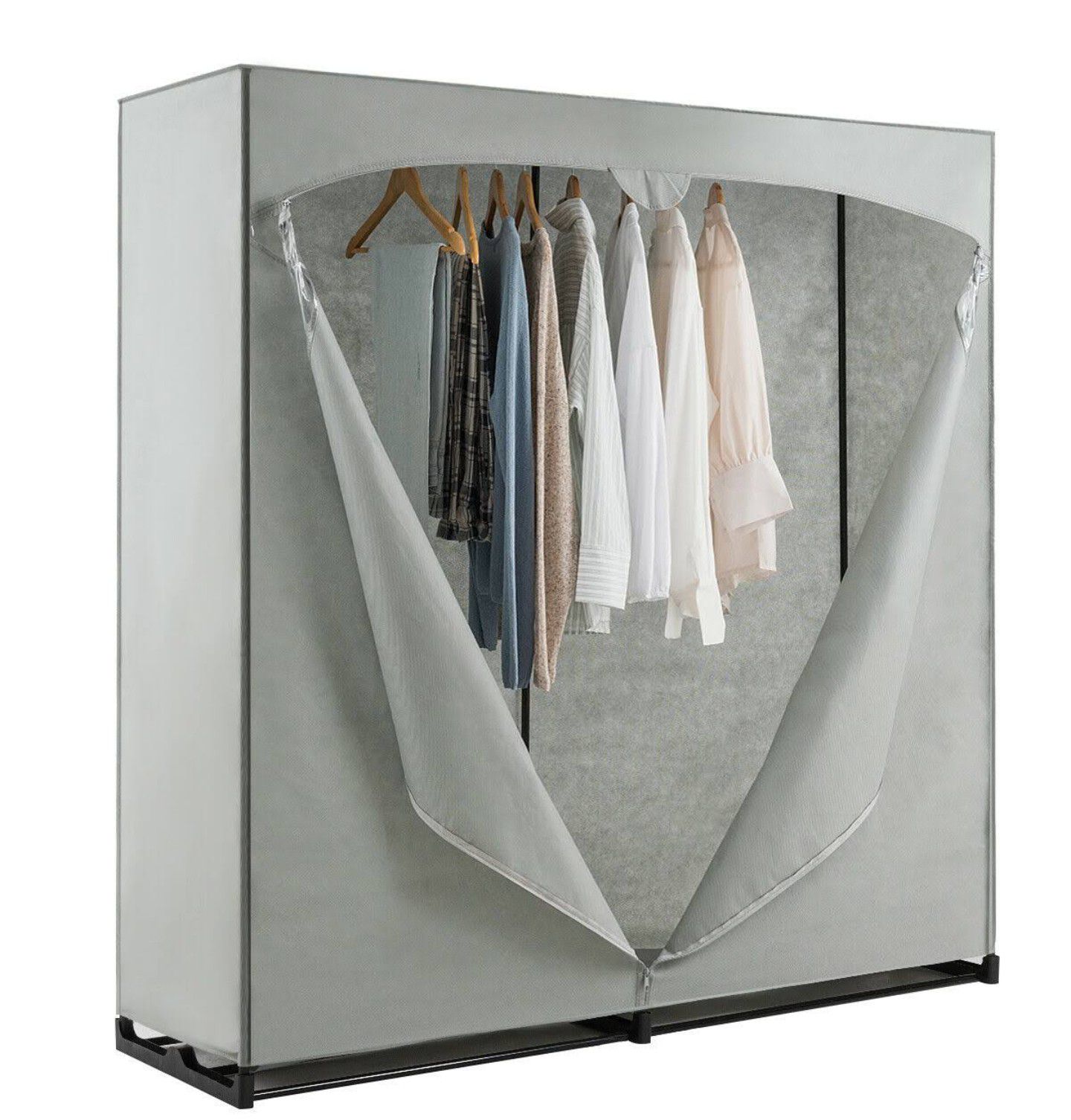 Organizer Closet with Hanging Rack size: 60” x 19.5’’ x 64’’ (L x W x H)Color: Grey Main material: pp, iron, non-woven fabric PVC