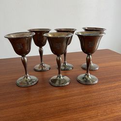 Set Of 6 Pewter Antique Cups