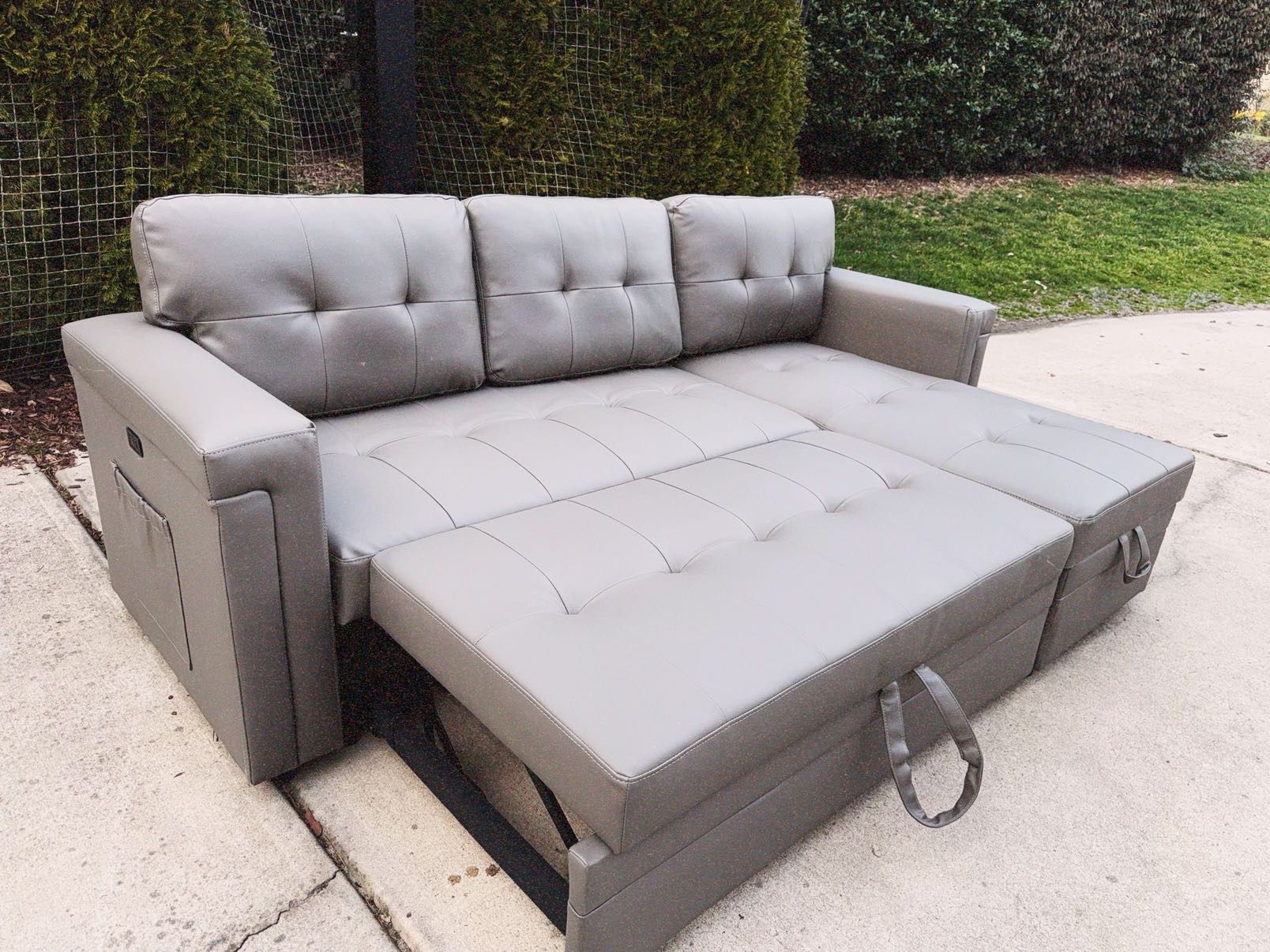 Gray Leather Couch With Chaise