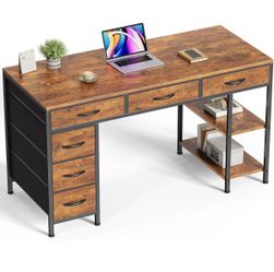 Industrial Computer Desk with Drawers and Shelves