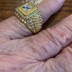 Gold Iced Out Ring With Large Stone 