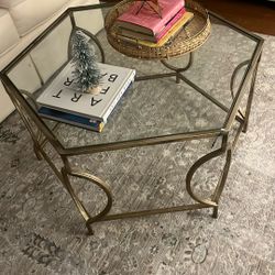 Glass Octagon Coffee Table Gold Metal 