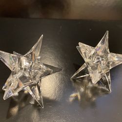 Set of 2 Rosenthal Crystal Star Candlestick 9 Point 4.5” Candle Holders.