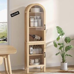 Narrow Arched Bookcase, 64'' Tall Arch Bookshelf with Acrylic Glass Doors, 5 Shelf Bookcase, Freestanding Storage Organizer Display Cabinet for Living