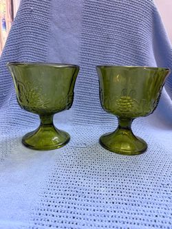 Green Depression Glass Footed goblet compote  Set of 2