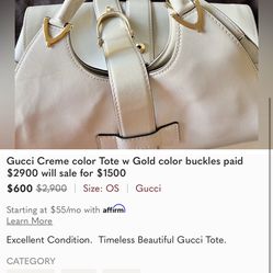 Gucci Creme Color Tote W Gold Buckle 
