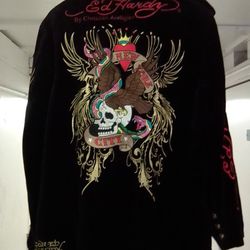 Ed Hardy Christian Audigier Long Sleeve Jacket L New York City Skull Jacket