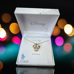 Disney Necklace Minnie Mouse Bowtiful, Fine Silver Plated 16+2”