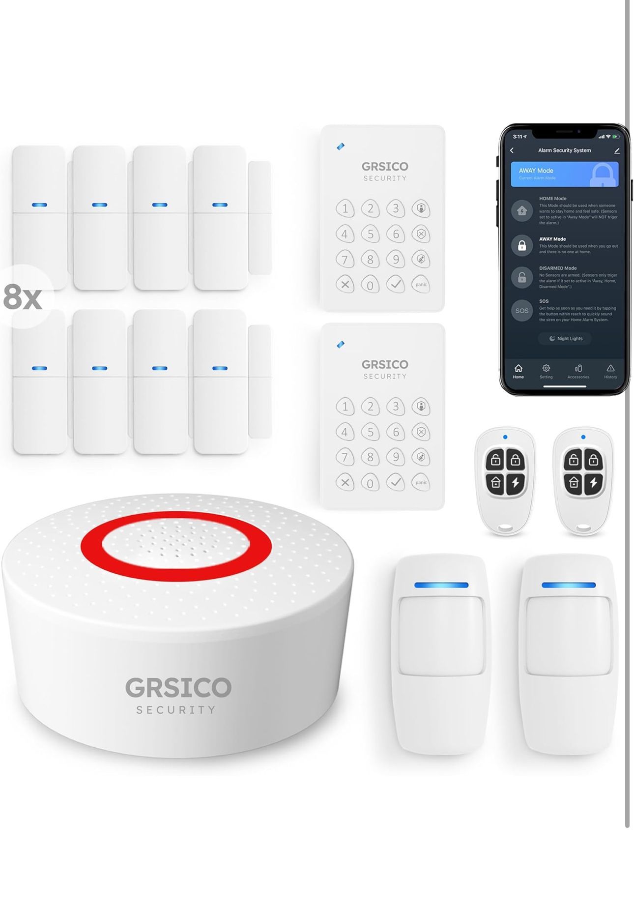 Wireless Home Alarm System 15 Piece Kit, WiFi Alarm System for