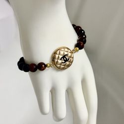 Tiger Eye Gemstone Bracelet With A Button Charm