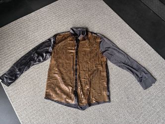 JOGAL Gold Sequin Button-Up Dress Shirt