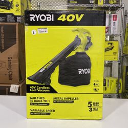 RYOBI 40V Vac Attack Cordless Leaf Vacuum/Mulcher with 5.0 Ah Battery and Charger