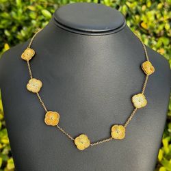 Jewelry 925 sterling silver Van cleef style Gold colour clover shape necklace 36” 1mm