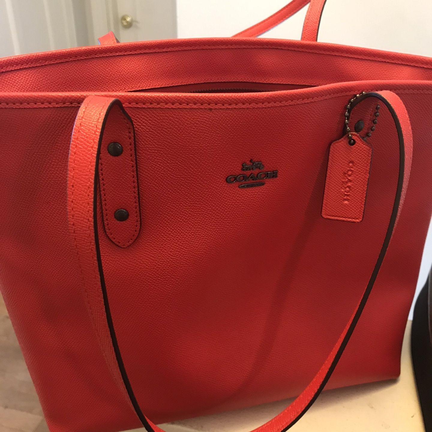 Coach Red Leather Zippered Tote