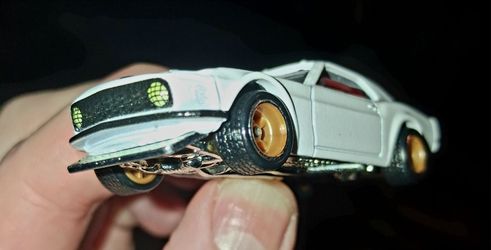 Diecast Car 1969 Mustang BOSS White with Black Racing Stripes  Gold Wheels Fat Tires