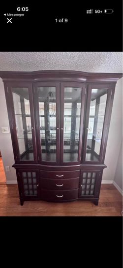 Dark Wood China Cabinet with Glass Doors