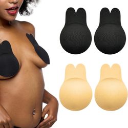 Reusable Adhesive Cover|Strapless & Backless Breast Lift|Invisible Push-Up Sticky Bra| Covers Push up|Self-Adhesive(2 Paris) (Black & Creamy, Buttercu