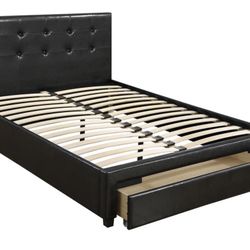 Leather Bed Frame With Storage Drawer - Queen