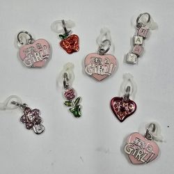 "Lot of 8 It's a Girl Pet Collar Charms Enamel Rhinestone Dog Cat Accessories"
