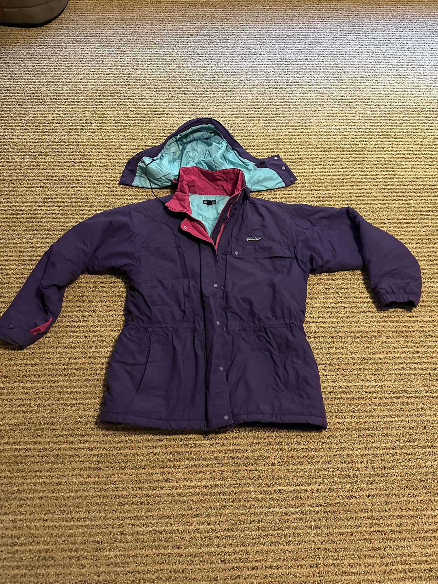 Patagonia 90S Down Nylon Jacket Parka Size 12 Zip Off Hoodie