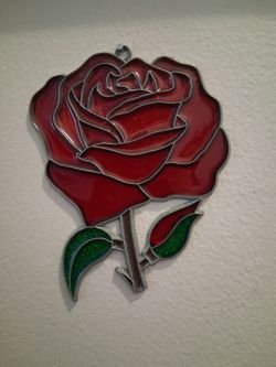Stained glass Red Rose hanging suncatcher
