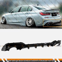 YOFER GLOSS BLACK DUAL EXHAUST REAR DIFFUSER FOR 19-22 BMW G20 3 SERIES M SPORT