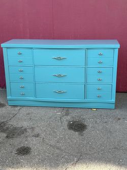 Dresser Mid-Century Modern Turquoise 9-Drawer