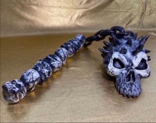 VINTAGE SKULL FLAIL MACE & CHAIN SKELETON MEDIEVAL COSTUME PLASTIC RUBIES 1995. $25