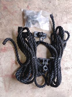 Rope for porch swing, swing hinges made for this purpose, just need love seat for two to attach.