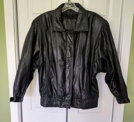 Black Leather Bomber Style Women's Jacket 