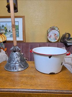 Vintage Rapid Washer Agitator and Enamelware Pot Set