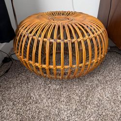 Mid Century Modern Wicker Pouf Ottoman 