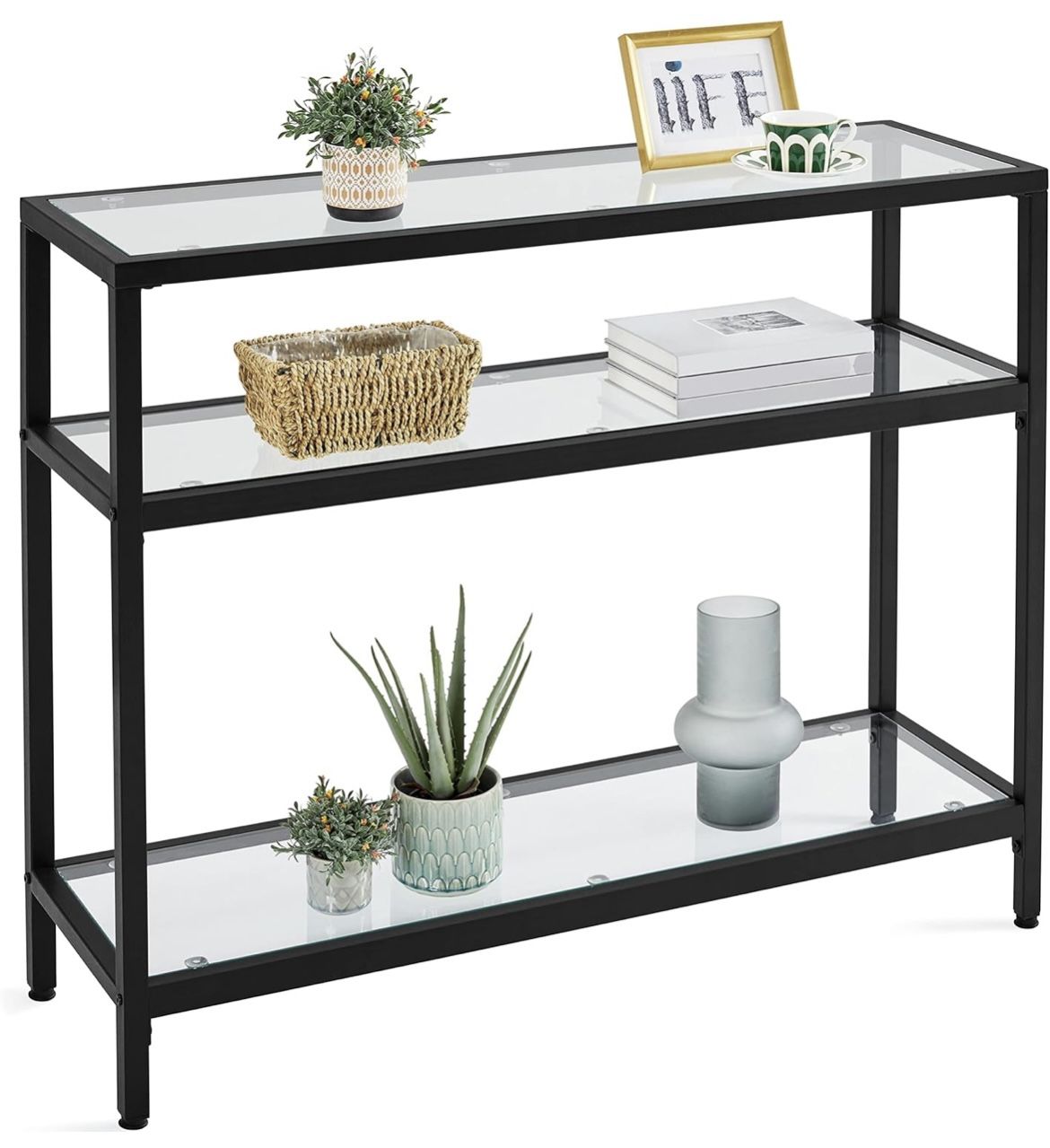 39.5" Console Table with 3 Storage Shelves,Tempered Glass Sofa Table, Modern Entryway Tables with Metal Frame for Hallway Living Room Bedroom, Easy As
