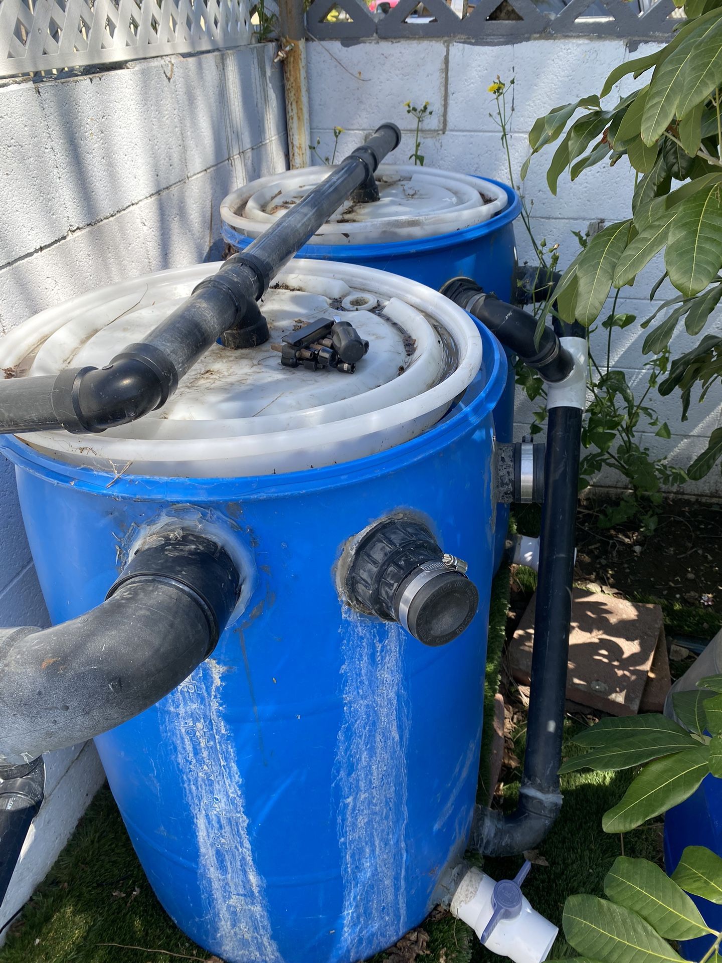 Used Large Double Barrels Filter For Pond. Koi Pond