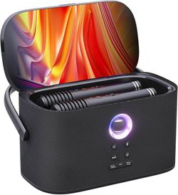 O381-Ikarao Portable Karaoke Machine for Adults, Built-in Lyrics Display and Screen, 2 Self-Charging Wireless Microphones, Karaoke App, 140W Speaker, 