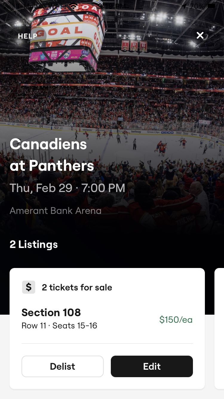Panthers v Montreal Feb 29!!! Row 11 